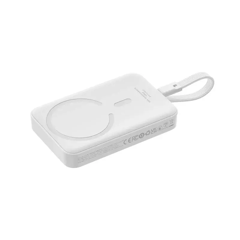 طراحی پاور بانک بی سیم مگنتی باسئوس مدل Magnetic Mini Wireless 20w با ظرفیت 5000 میلی‌آمپر ساعت